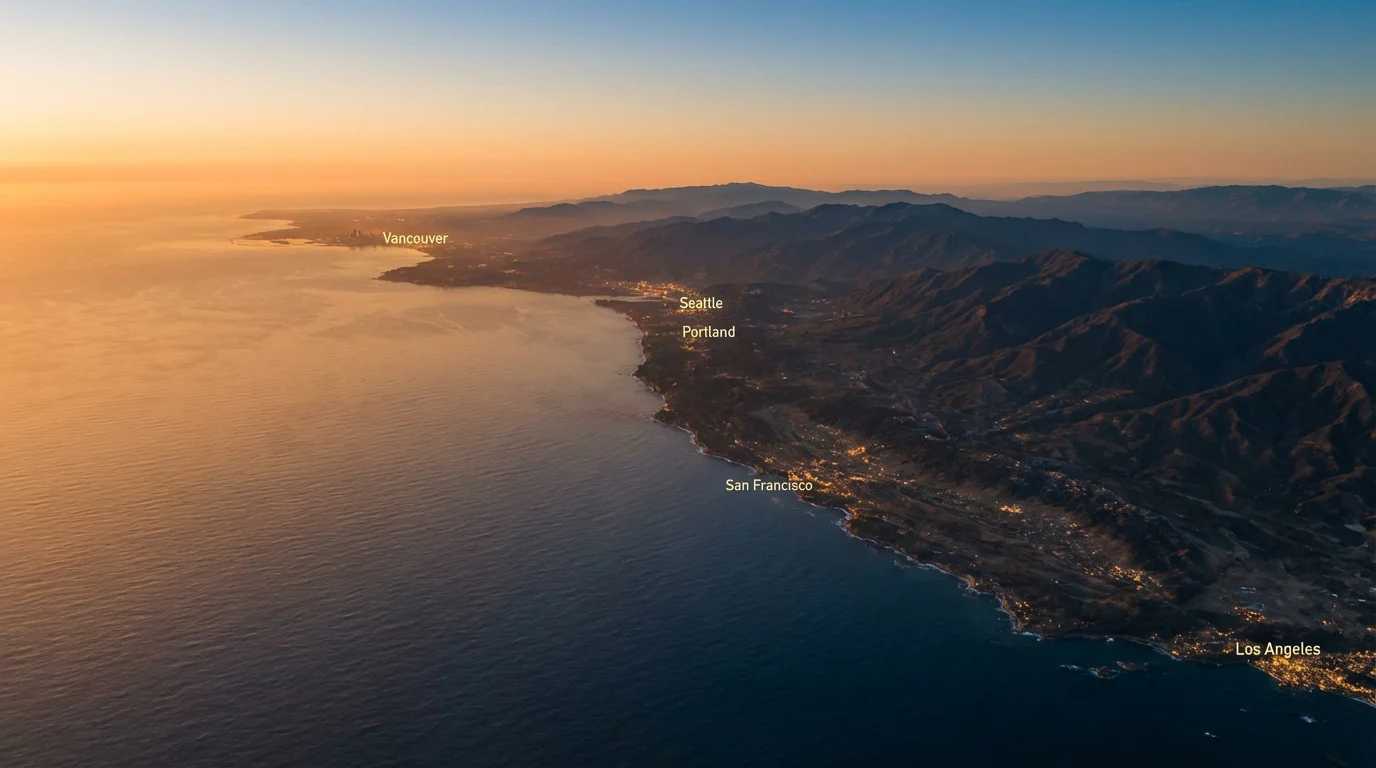 Map showing Group G venues and travel distances for New Zealand's World Cup 2026 matches across Los Angeles and Vancouver