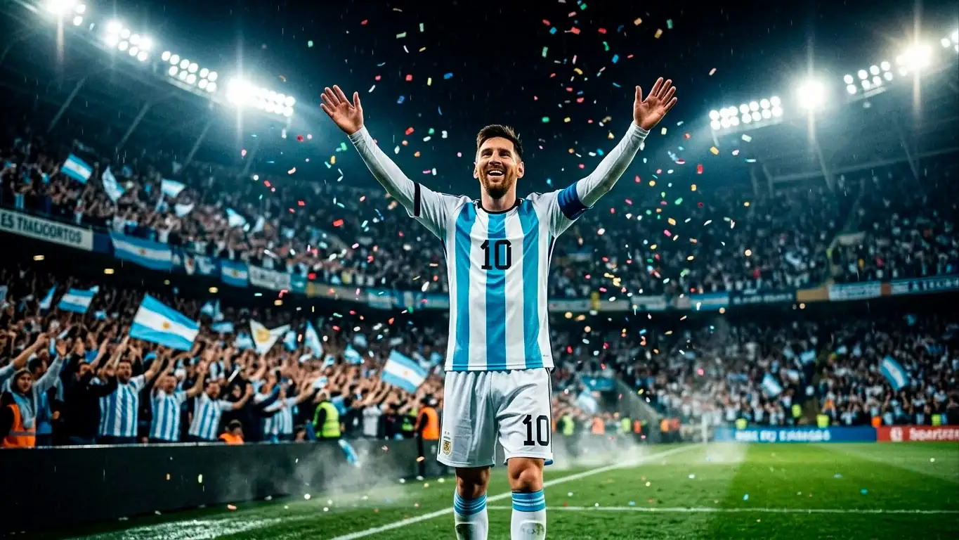 Lionel Messi celebrating his record-breaking World Cup goal for Argentina against Austria