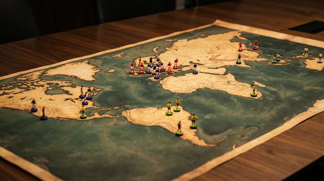 World map showing the 48 qualified nations for the 2026 FIFA World Cup organised by confederation